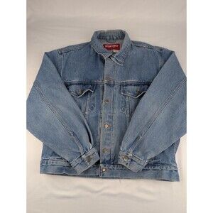 Size L Vintage Wrangler Denim Jacket Blue Jean Trucker Hero Med Wash Faded 90s